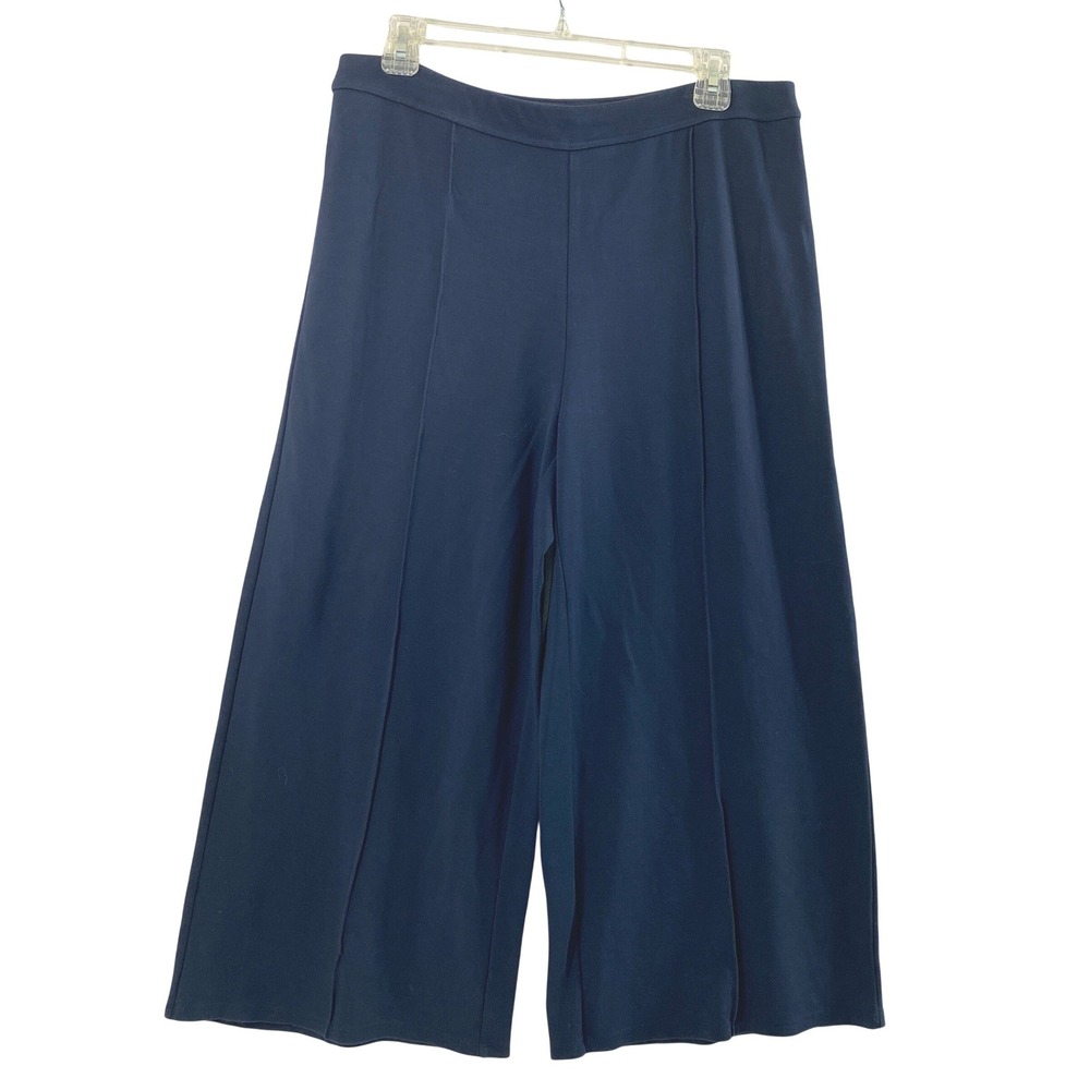 J.Jill Pants Women M Wearever Navy Blue Wide Leg Crop Seam Detail Travel Stretch